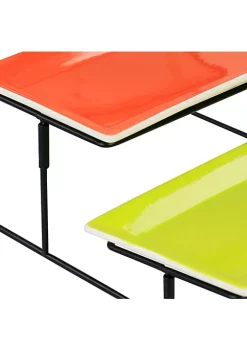 Gibson Home Crenshaw Hand Painted Stoneware 3-Tier Serving Set with Metal Rack in Multicolor -Fossil store Belk 1009