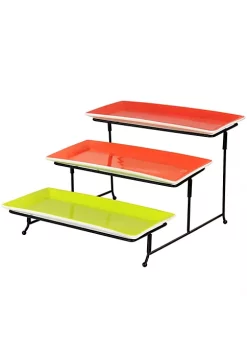 Gibson Home Crenshaw Hand Painted Stoneware 3-Tier Serving Set with Metal Rack in Multicolor -Fossil store Belk 1010