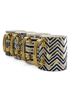 Gibson Home Gold Geo 14.8 oz Cup, Ceramic 4 Assorted Metallic Geometric Designs -Fossil store Belk 1019