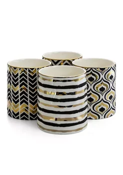 Gibson Home Gold Geo 14.8 oz Cup, Ceramic 4 Assorted Metallic Geometric Designs -Fossil store Belk 1020