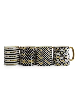 Gibson Home Gold Geo 14.8 oz Cup, Ceramic 4 Assorted Metallic Geometric Designs -Fossil store Belk 1021