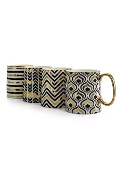 Gibson Home Gold Geo 14.8 oz Cup, Ceramic 4 Assorted Metallic Geometric Designs -Fossil store Belk 1022