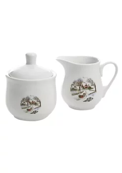 Gibson Home Christmas Toile 7 Piece Porcelain Serving Set in White -Fossil store Belk 1043