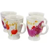 Gibson Home Bold Floral 17.4 oz Cup Set, Set of 4 Assorted Designs -Fossil store Belk 1052