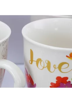 Gibson Home Bold Floral 17.4 oz Cup Set, Set of 4 Assorted Designs -Fossil store Belk 1054