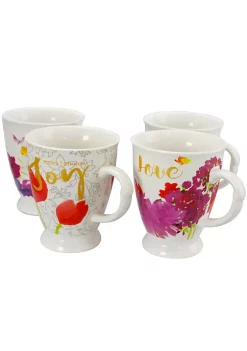 Gibson Home Bold Floral 17.4 oz Cup Set, Set of 4 Assorted Designs -Fossil store Belk 1057