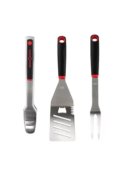 Gibson Home Huckleberry 3 Piece Stainless Steel BBQ Tool Set in Black and Red