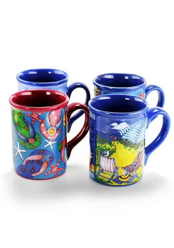 Gibson Home Beachcomber 4 Piece 16 Ounce Stoneware Mug Set in Assorted Designs