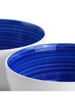 Gibson Home Crenshaw 7 Inch 2 Piece Stoneware Bistro Bowl Set in Blue and White -Fossil store Belk 1136