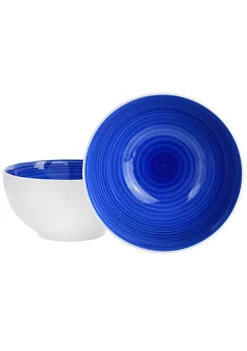 Gibson Home Crenshaw 7 Inch 2 Piece Stoneware Bistro Bowl Set in Blue and White -Fossil store Belk 1138