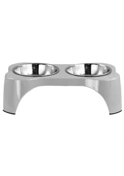 Gibson Home Bow Wow Meow 3 Piece Elevated Pet Bowl Dinner Set in Grey