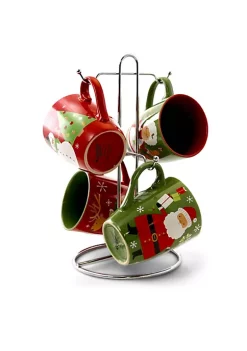Gibson Home Santa Smile 4 Piece 15 Ounce Stoneware Mugs in Assorted Designs