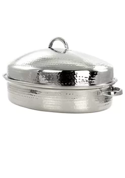 Gibson Home Radiance 15.5 Inch Stainless Steel Oval Roaster with Lid and Roasting Rack
