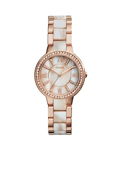 Fossil® Women's Rose Gold-Tone Shimmer Horn Virginia Glitz Three Hand Watch