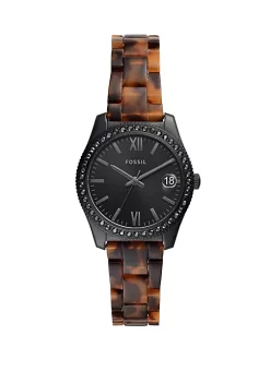 FossilĀ® Scarlette Mini Three-Hand Date Tortoise Acetate Watch
