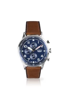 Fossil FS5832 Elegant Japanese Movement Fashionable Retro Pilot Chronograph Brown Eco Leather Watch -Fossil store Belk 1524
