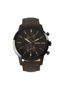 Fossil Townsman FS5437 Elegant Japanese Movement Fashionable Chronograph Brown Leather Watch -Fossil store Belk 1539