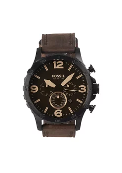 Fossil Nate JR1487 Elegant Japanese Movement Fashionable Chronograph Brown Leather Watch