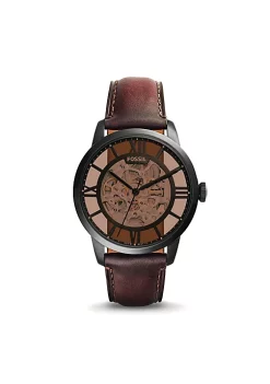 Fossil ME3098 Elegant Chinese Movement Fashionable Townsman Automatic Dark Brown Leather Watch