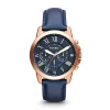 Fossil Grant FS4835IE Elegant Japanese Movement Fashionable Chronograph Navy Leather Watch