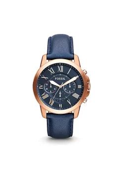 Fossil Grant FS4835IE Elegant Japanese Movement Fashionable Chronograph Navy Leather Watch