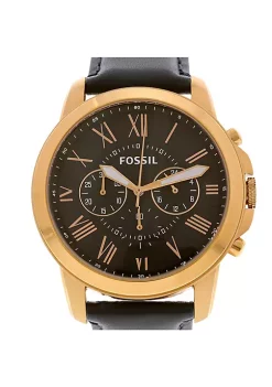 Fossil Grant FS4835IE Elegant Japanese Movement Fashionable Chronograph Navy Leather Watch -Fossil store Belk 1631