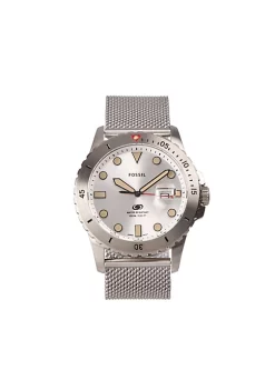 Fossil Men's FS5948 Silver Quartz Stainless Steel Mesh Three-Hand Watch -Fossil store Belk 1666