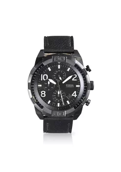 Fossil Bronson FS5874 Elegant Japanese Movement Fashionable Chronograph Black Eco Leather Watch -Fossil store Belk 1682