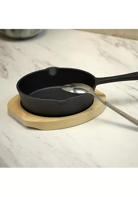 Gibson Home Campton 5.3 Inch Mini Round Cast Iron Frying Pan with Wooden Base 7 Gibson Home Campton 5.3 Inch Mini Round Cast Iron Frying Pan with Wooden Base - Image 5