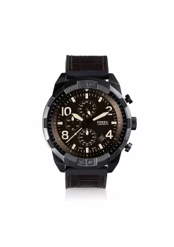 Fossil Bronson FS5713 Elegant Japanese Movement Fashionable Chronograph Brown Croco Leather and Rubber Watch -Fossil store Belk 1762