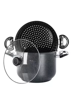 Gibson Home Leighton 3 Piece 8.5 Quart Steel Nonstick Pasta Pot with Steamer in Black -Fossil store Belk 183