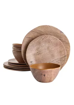 Gibson Home Woodfern 12 Piece Round Melamine Dinnerware Set