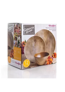Gibson Home Woodfern 12 Piece Round Melamine Dinnerware Set -Fossil store Belk 211