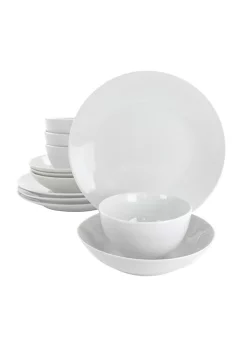 Gibson Home Classic Pearl Coupe 12 Piece Round Fine Ceramic Dinnerware Set in White -Fossil store Belk 224