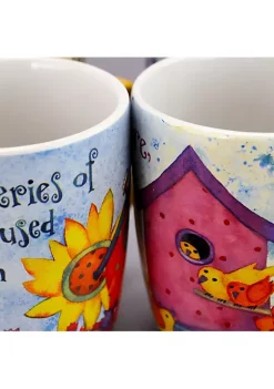 Gibson Home Gibson Birdhouse Floral 18 oz Cup Set, Set of 4 Assorted Designs -Fossil store Belk 246