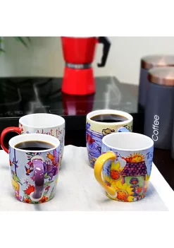 Gibson Home Gibson Birdhouse Floral 18 oz Cup Set, Set of 4 Assorted Designs -Fossil store Belk 247