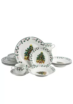 Gibson Home 20 Piece Ceramic Christmas Tree Trimming Dinnerware Set