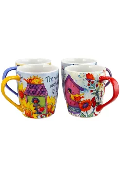 Gibson Home Gibson Birdhouse Floral 18 oz Cup Set, Set of 4 Assorted Designs -Fossil store Belk 248