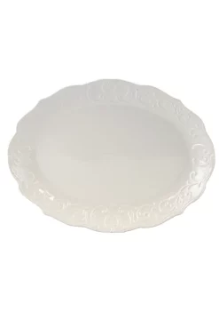 Gibson Home Royal Abbey Oval Embossed Durastone Platter in White -Fossil store Belk 251