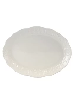 Gibson Home Royal Abbey Oval Embossed Durastone Platter in White -Fossil store Belk 254
