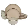 Gibson Home Rockaway Gold 12 Piece Stoneware Dinnerware Set -Fossil store Belk 296