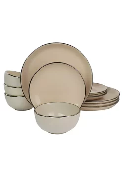 Gibson Home Rockaway Gold 12 Piece Stoneware Dinnerware Set -Fossil store Belk 301