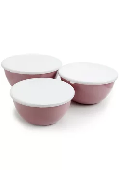 Gibson Home Plaza Cafe 3 Piece Stackable Nesting Mixing Bowl Set with Lids in Lavender