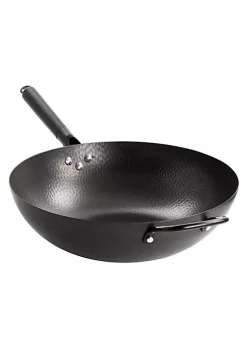 Gibson Home Hammered 13 Inch Heavy Gauge Carbon Steel Wok in Black