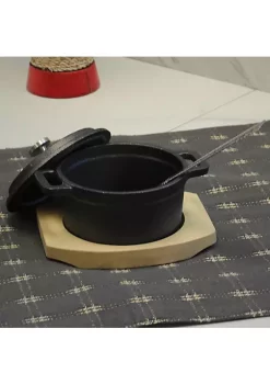 Gibson Home Campton 0.3 Quart Mini Round Cast Iron Casserole Dutch Oven with Lid and Wooden Base -Fossil store Belk 394