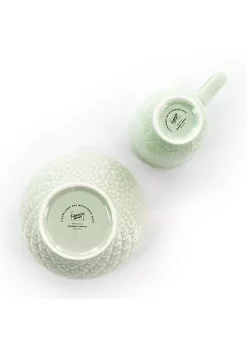 Gibson Home Quilted Eyelet 16 Piece Round Fine Ceramic Dinnerware Set in Light Green -Fossil store Belk 399