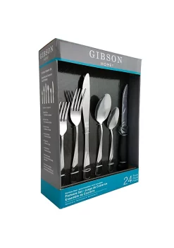 Gibson Home Trillium Plus 24 Piece Stainless Steel Flatware Set with 4 Steak Knives -Fossil store Belk 414