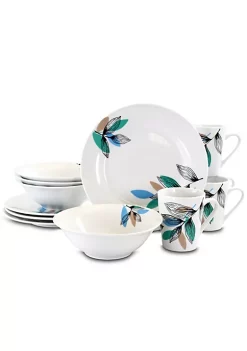 Gibson Home Vineyard Blue 12 Piece Round Fine Ceramic Dinnerware Set -Fossil store Belk 435