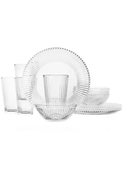 Gibson Home Clearview Stripes 12 Piece Embossed Glass Dinnerware Set