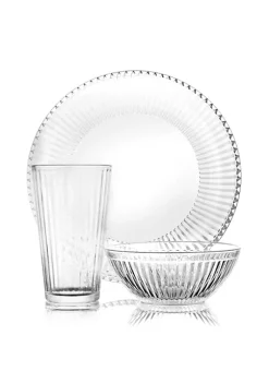 Gibson Home Clearview Stripes 12 Piece Embossed Glass Dinnerware Set -Fossil store Belk 468
